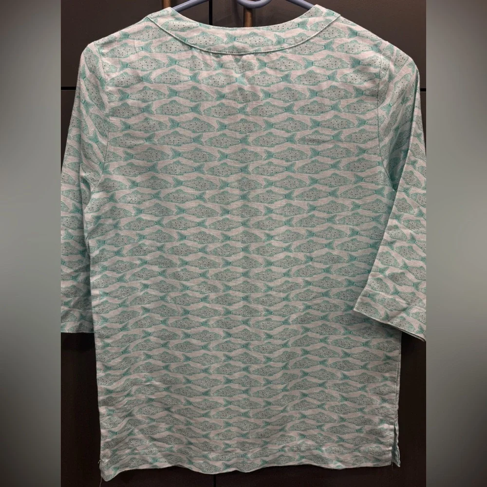 Vineyard Vines Girls 100% Linen Fish Print Tunic – Size M (10–12)